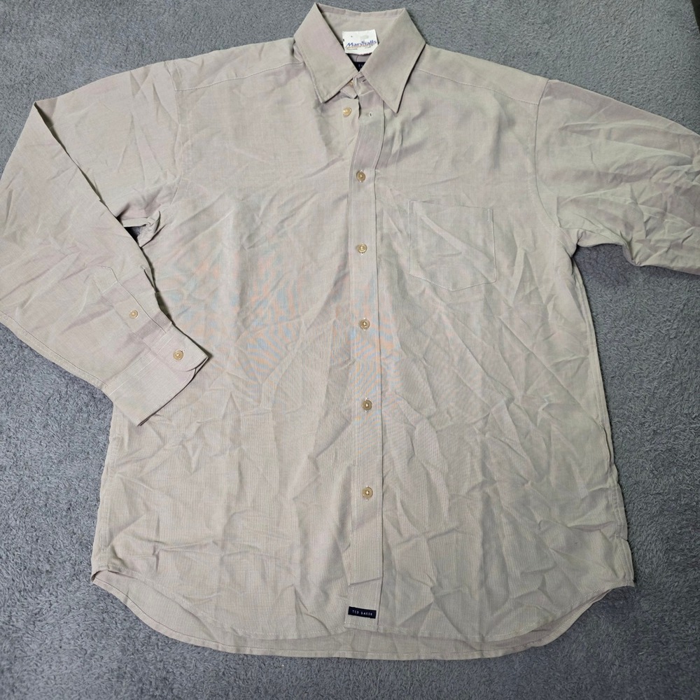 Ted Baker Mens Size 2 Button Down Shirt Tan Long Sleeve Micro Pattern Pocket